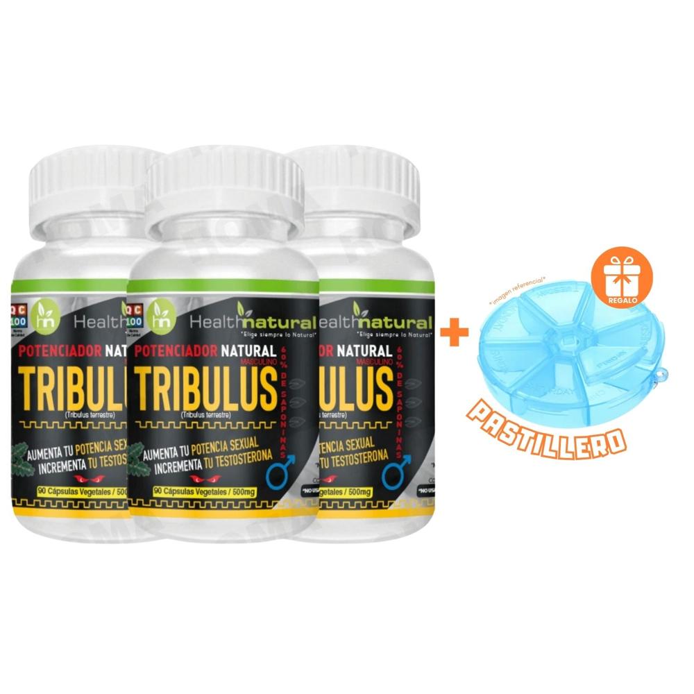 PACK 3 TRIBULUS TERRESTRE HEALTHNATURAL 1500MG + REGALO PASTILLERO
