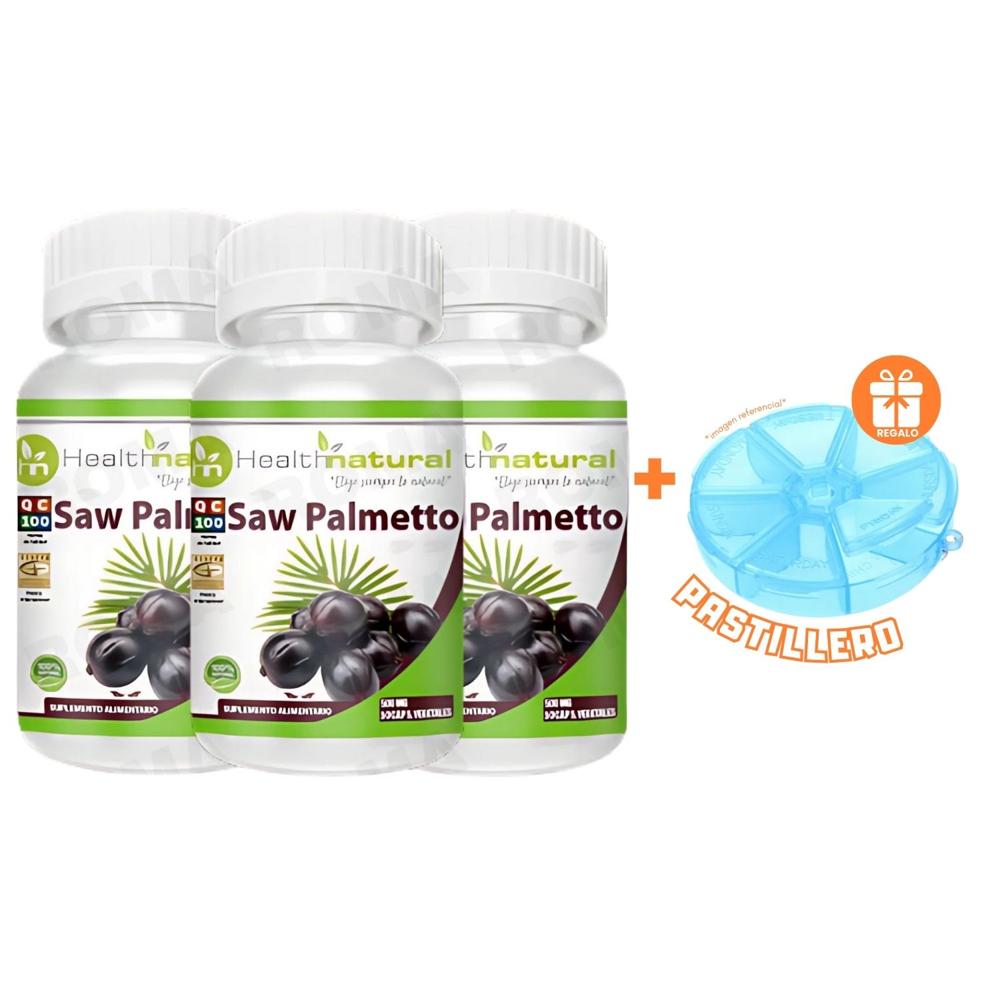 PACK 3 SAW PALMETTO HEALTHNATURAL 1500MG + REGALO PASTILLERO