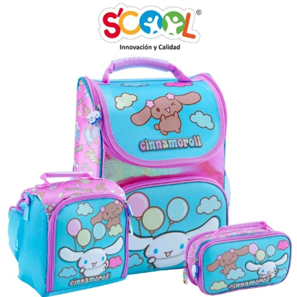Pack Escolar Mochila lonchera cartuchera Cinnamoroll