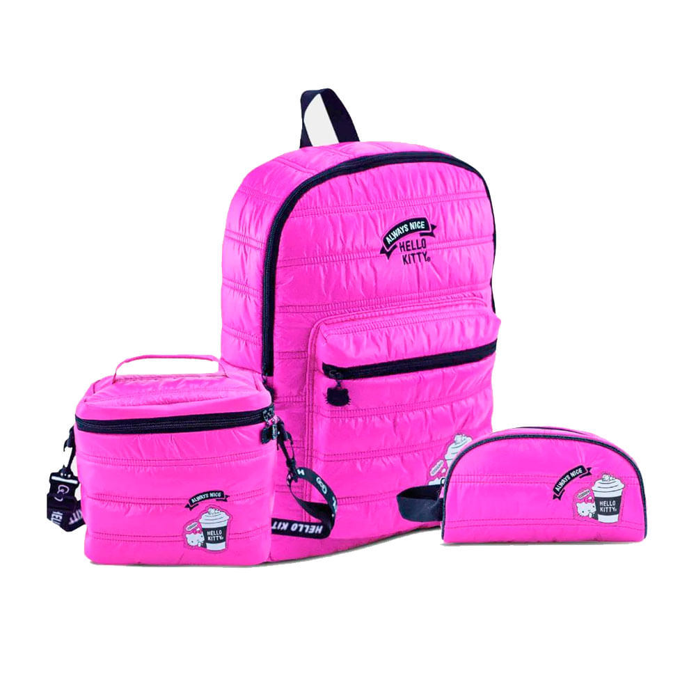 Mochila Hello Kitty Fucsia-Lonchera-Cartuchera Scool Oficio