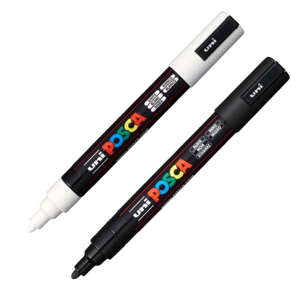 POSCA Marcador PC-5M Blanco y Negro Pack x 2