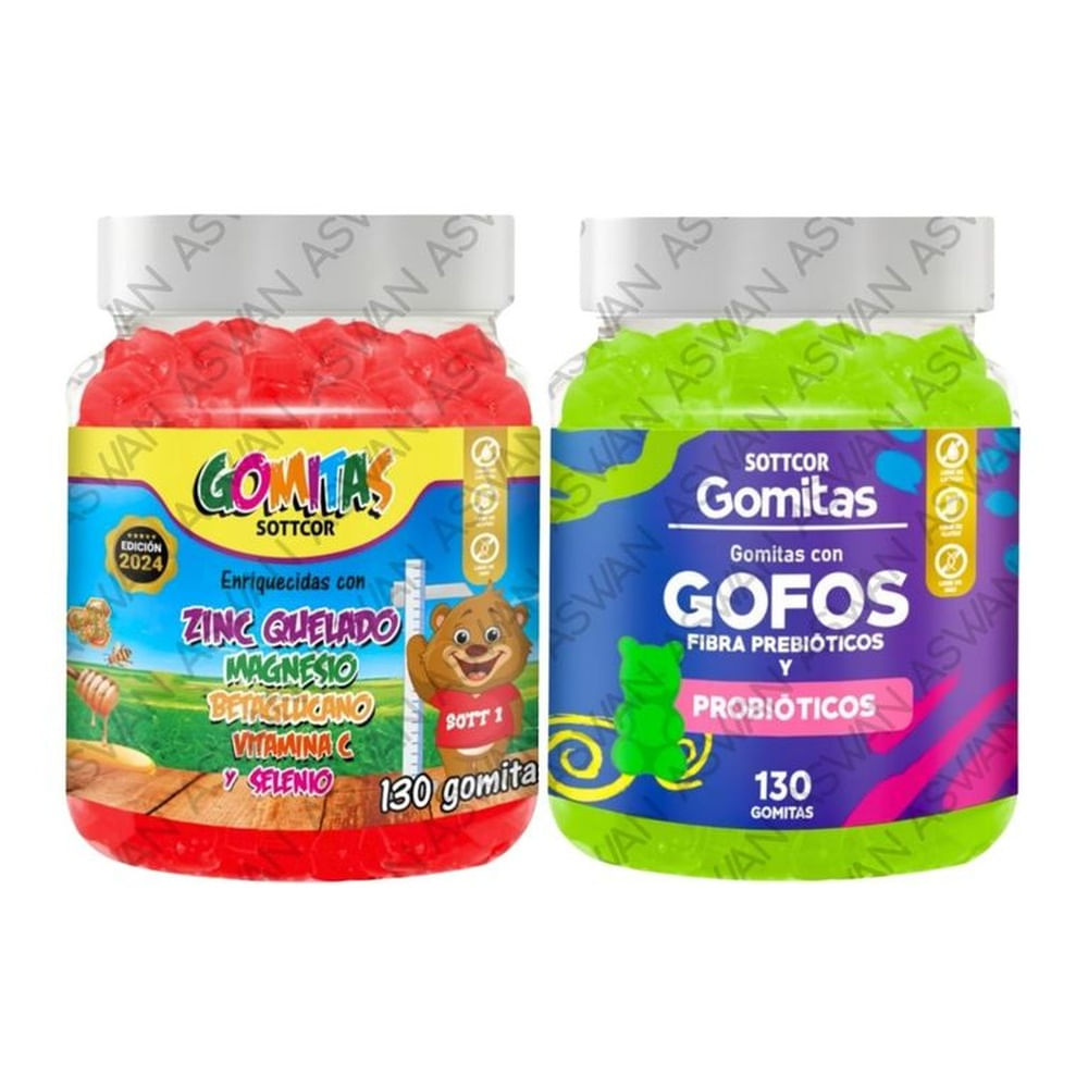 PACK NIÑOS DE ZINC QUELADO & GOFOS 130 GOMITAS - SOTTCOR