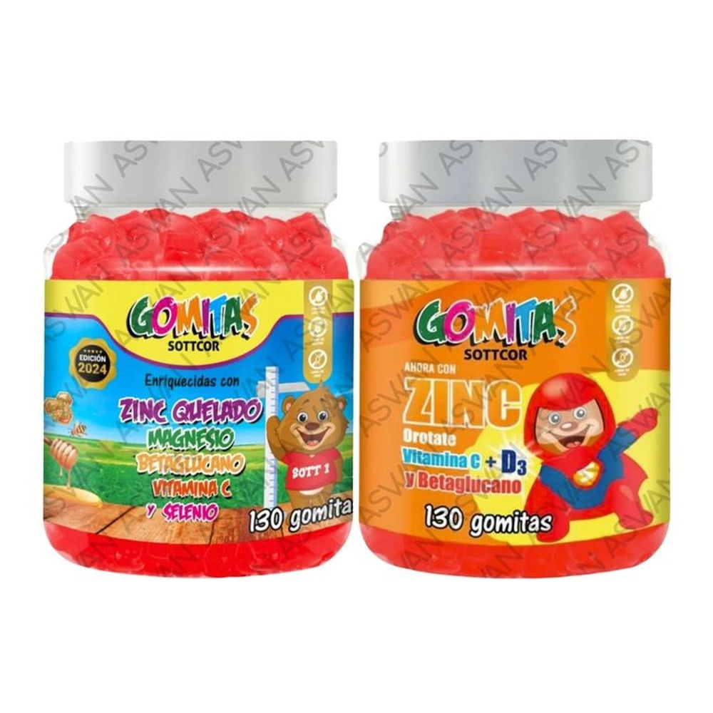 PACK NIÑOS DE ZINC QUELADO & ZINC OROTATE 130 GOMITAS - SOTTCOR