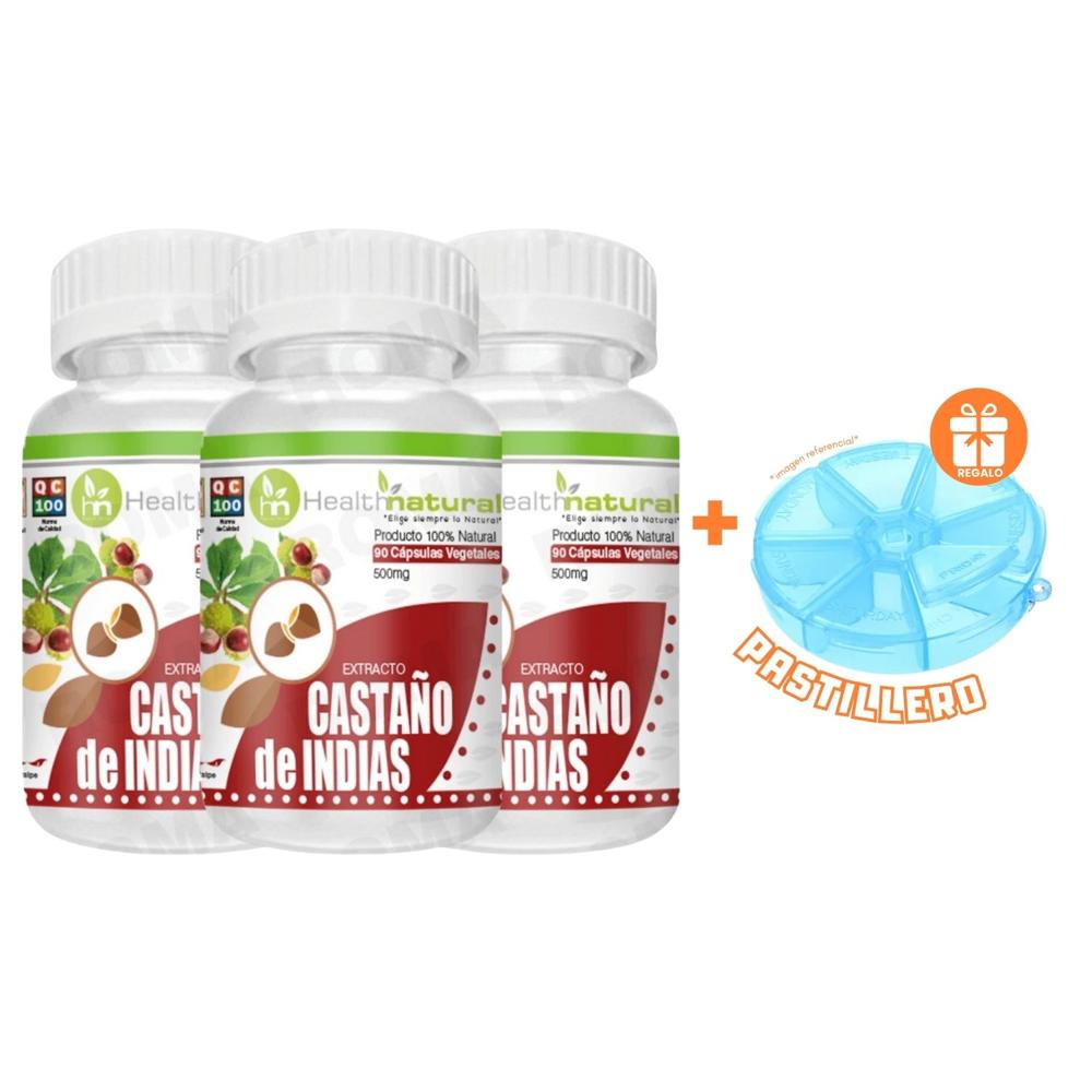 PACK 3 CASTAÑO DE INDIAS HEALTHNATURAL 1500MG + REGALO PASTILLERO