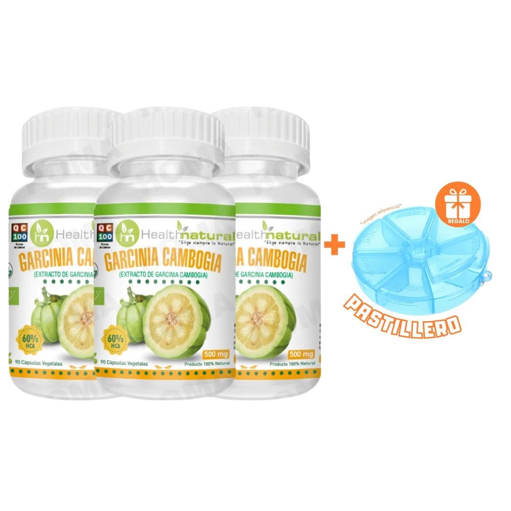 PACK 3 GARCINIA CAMBOGIA HEALTHNATURAL 1500MG + REGALO PASTILLERO