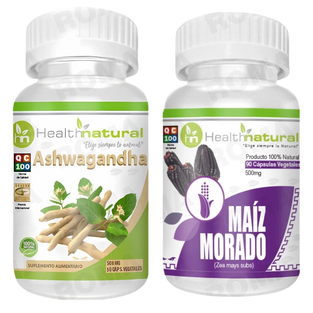 ASHWAGANDHA HEALTHNATURAL 500MG + MAIZ MORADO HEALTHNATURAL 500MG