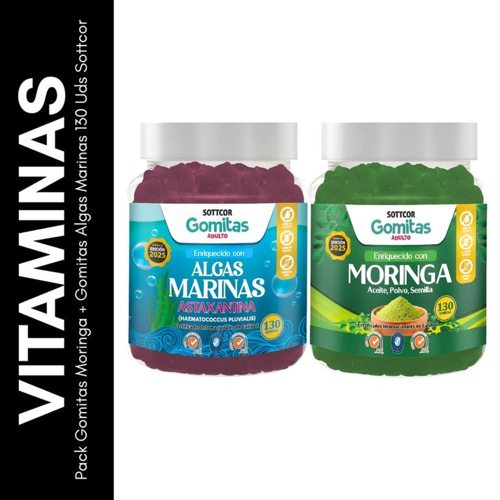 Pack Gomitas Moringa + Gomitas Algas 130 Uds Sottcor