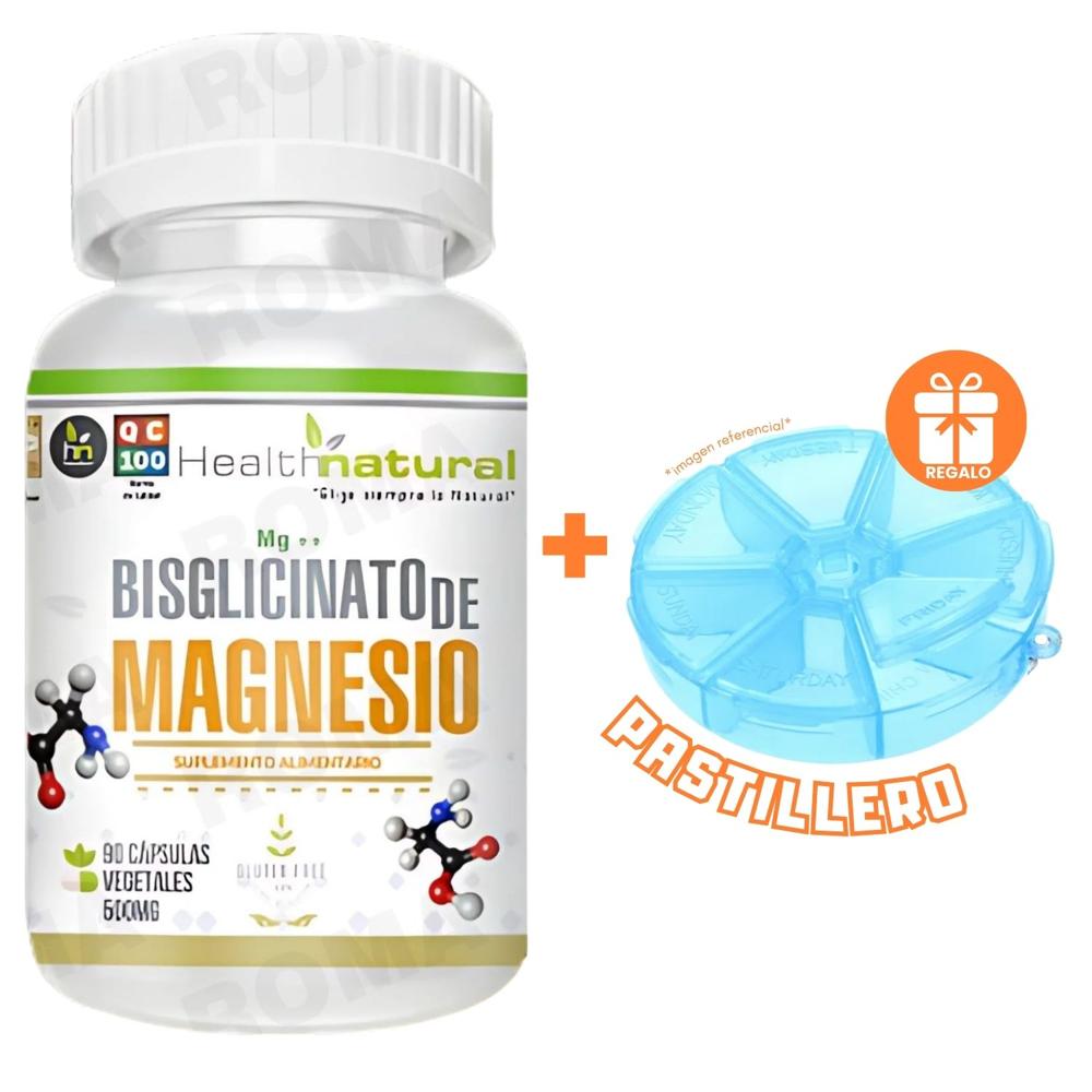 BISGLICINATO DE MAGNESIO HEALTHNATURAL 500MG + REGALO PASTILLERO