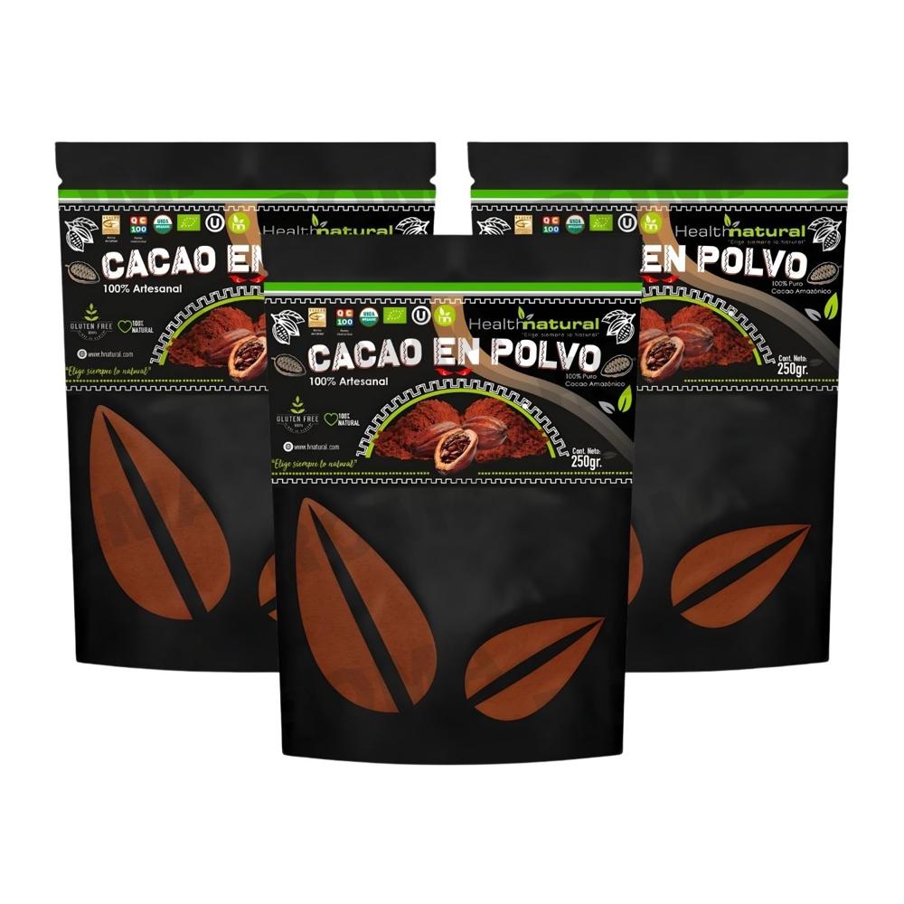 PACK 3 CACAO EN POLVO 250G HEALTHNATURAL
