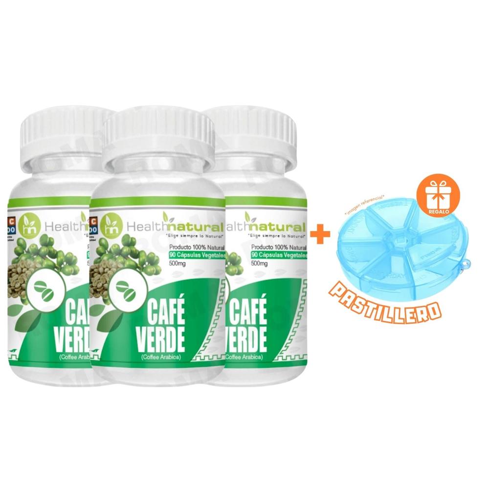 PACK 3 CAFÉ VERDE HEALTHNATURAL 1500MG + REGALO PASTILLERO
