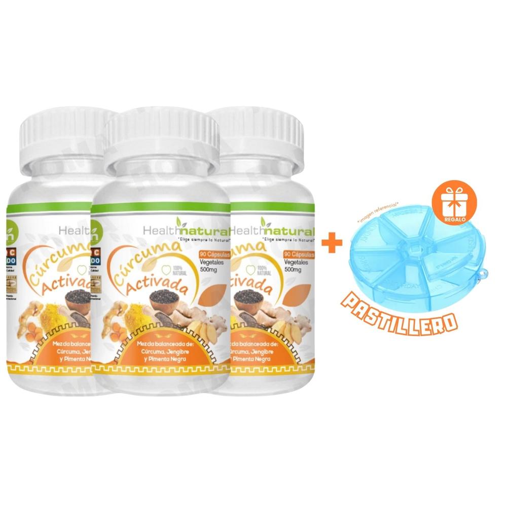 PACK 3 CÚRCUMA ACTIVADA HEALTHNATURAL 1500MG + REGALO PASTILLERO