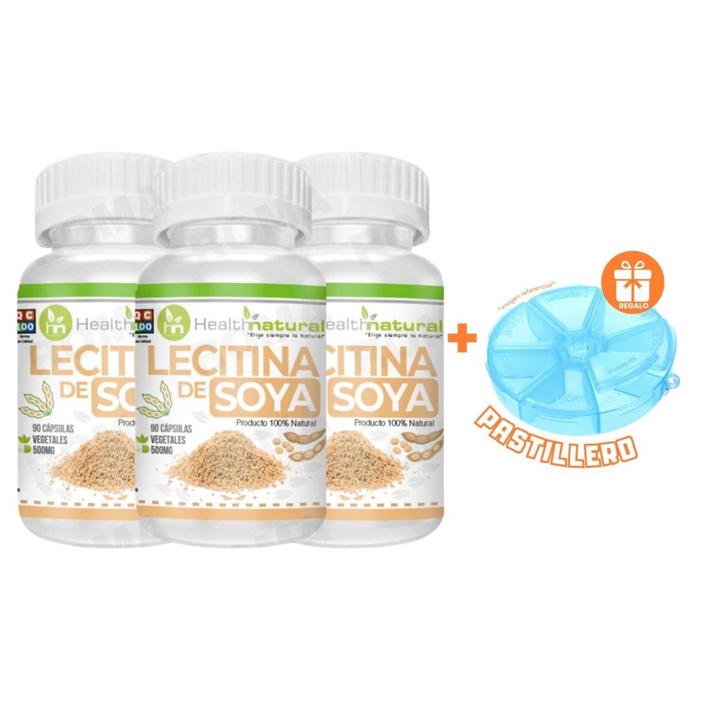 PACK 3 LECITINA DE SOYA HEALTHNATURAL 1500MG + REGALO PASTILLERO