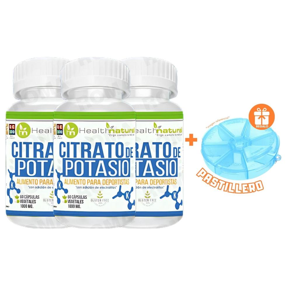 PACK 3 CITRATO DE POTASIO HEALTHNATURAL 3000MG + REGALO PASTILLERO