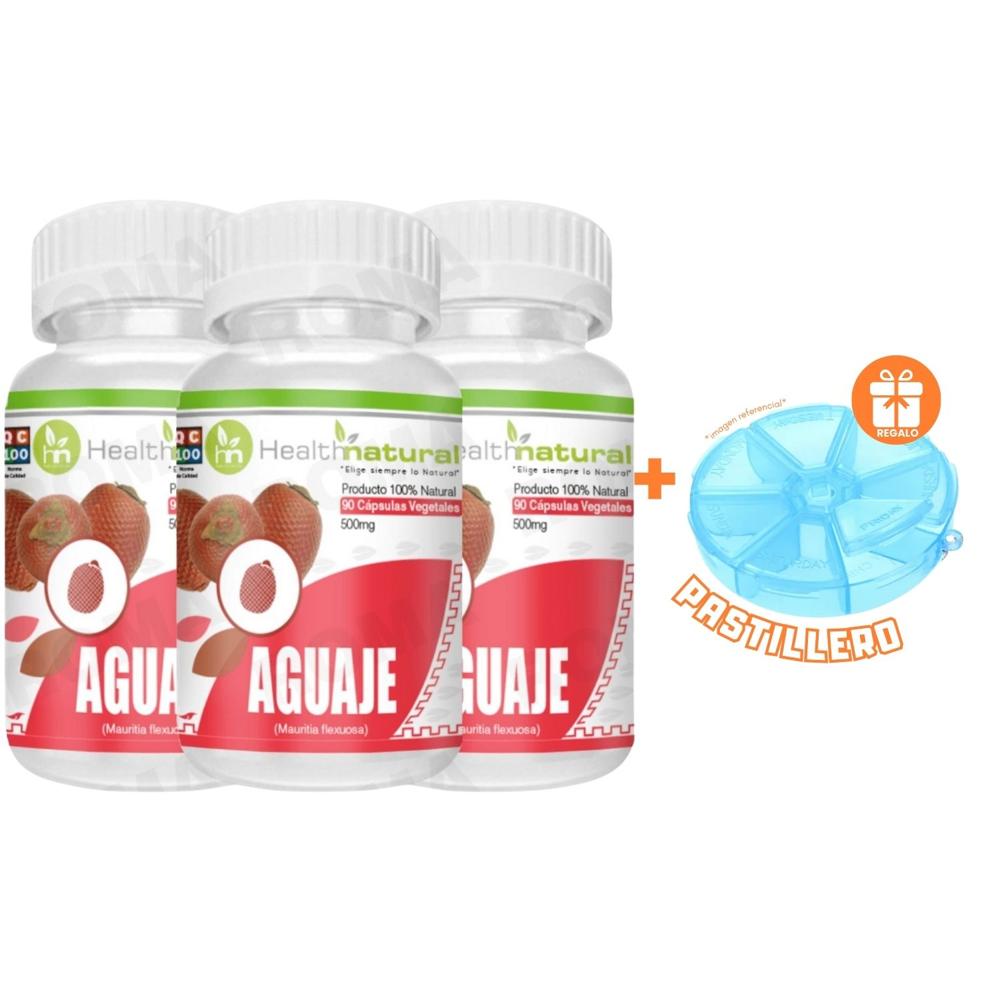 PACK 3 AGUAJE HEALTHNATURAL 1500MG + REGALO PASTILLERO