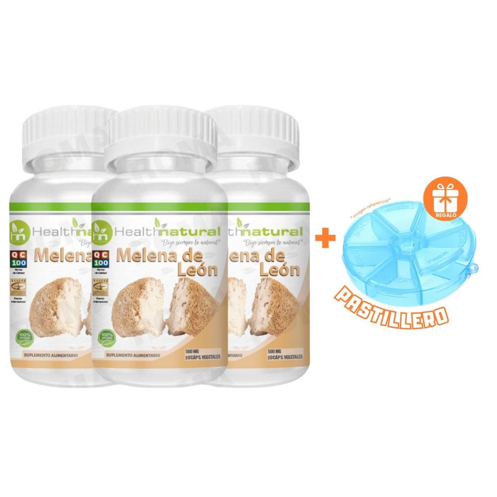 PACK 3 MELENA DE LEÓN HEALTHNATURAL 1500MG + REGALO PASTILLERO