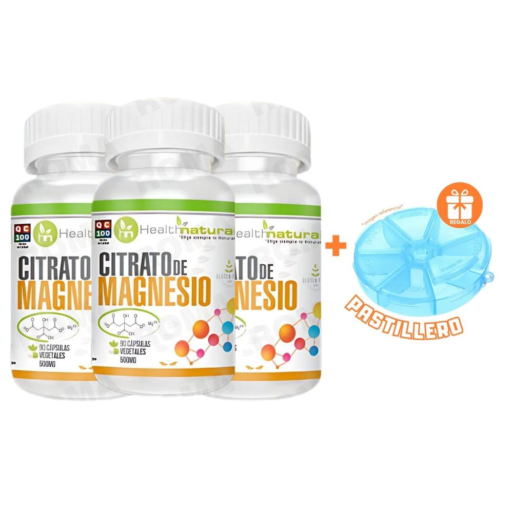 PACK 3 CITRATO DE MAGNESIO HEALTHNATURAL 1500MG + REGALO PASTILLERO