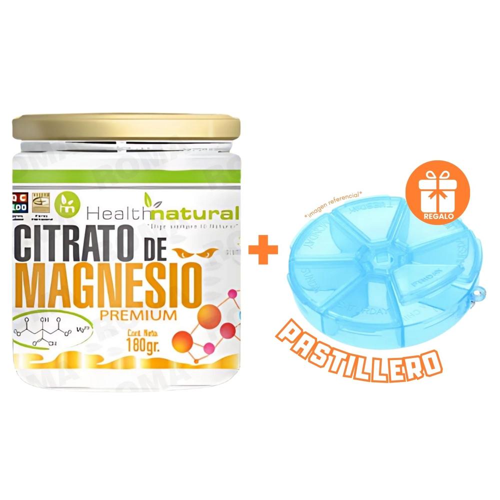 CITRATO DE MAGNESIO PREMIUM HEALTHNATURAL 180GR + REGALO PASTILLERO