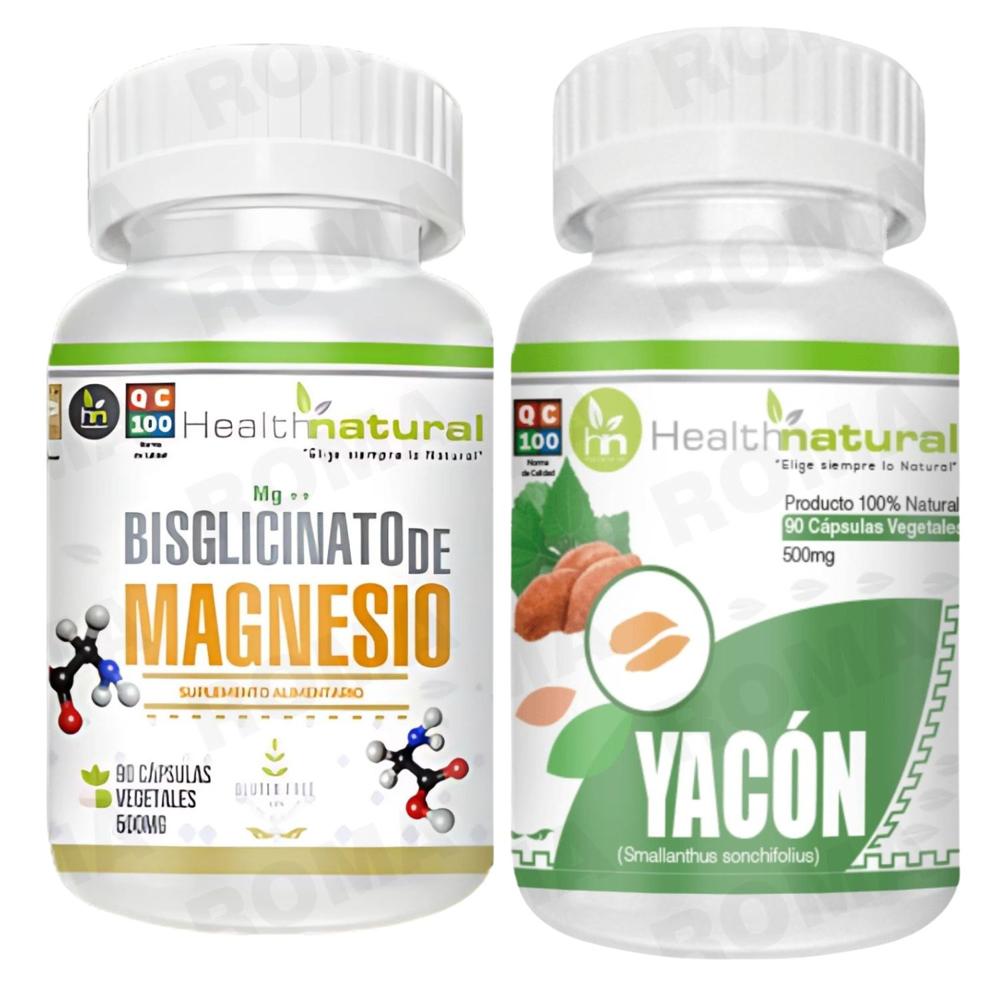 BISGLICINATO DE MAGNESIO HEALTHNATURAL + YACÓN HEALTHNATURAL 500MG