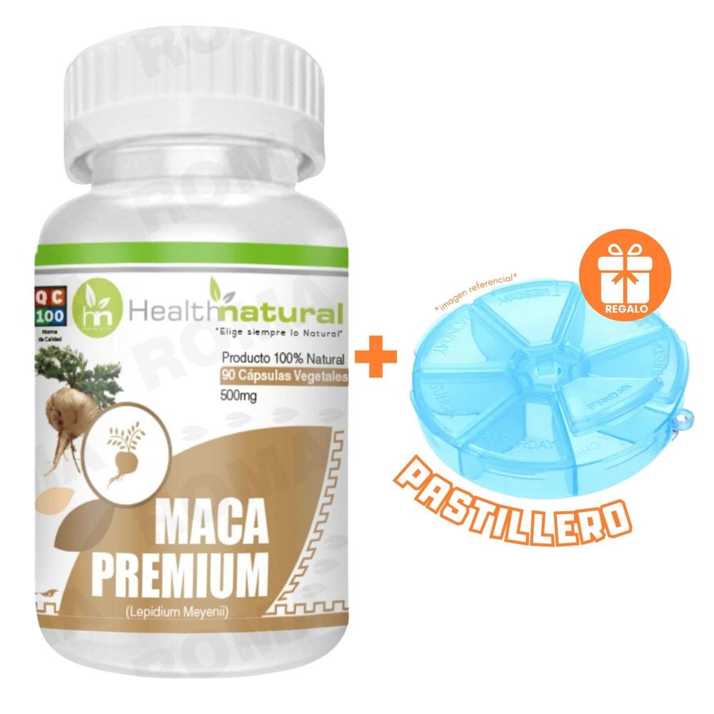 MACA PREMIUM HEALTHNATURAL 500MG + REGALO PASTILLERO