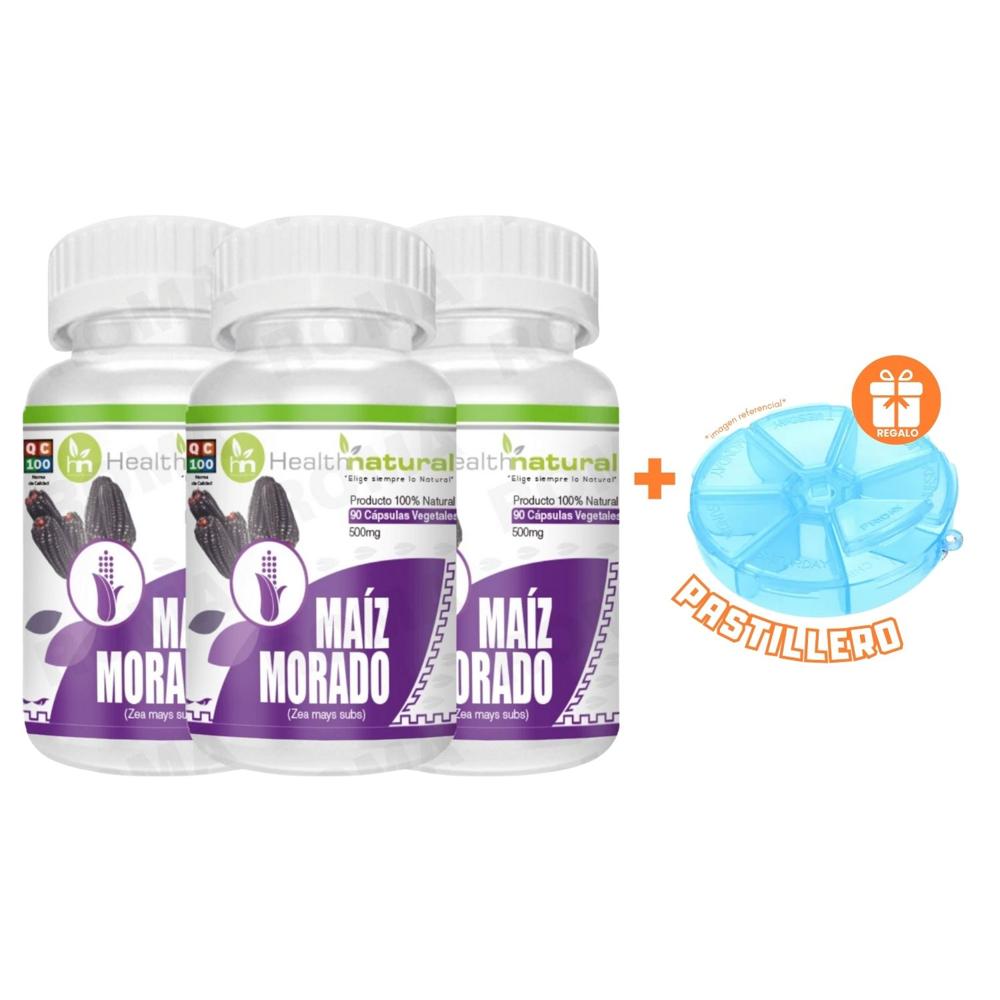 PACK 3 MAIZ MORADO HEALTHNATURAL 1500MG + REGALO PASTILLERO