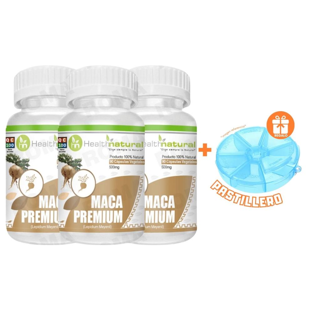 PACK 3 MACA PREMIUM HEALTHNATURAL 1500MG + REGALO PASTILLERO