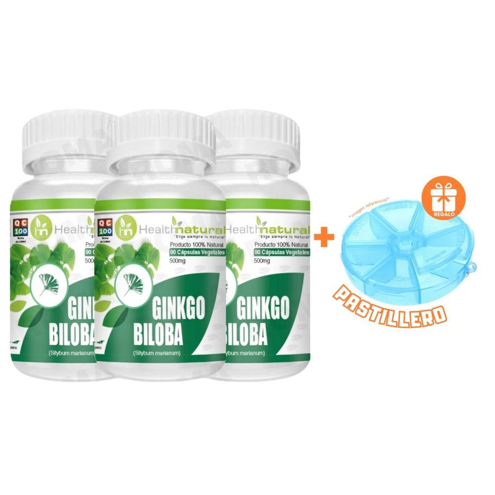 PACK 3 GINKGO BILOBA HEALTHNATURAL 1500MG + REGALO PASTILLERO