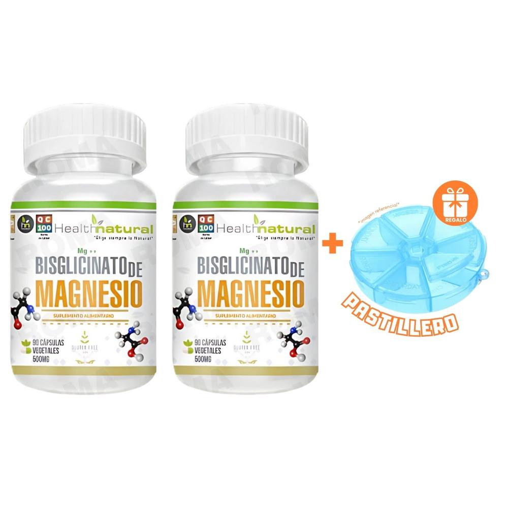 PACK 2 BISGLICINATO MAGNESIO HEALTHNATURAL 1000MG + REGALO PASTILLERO