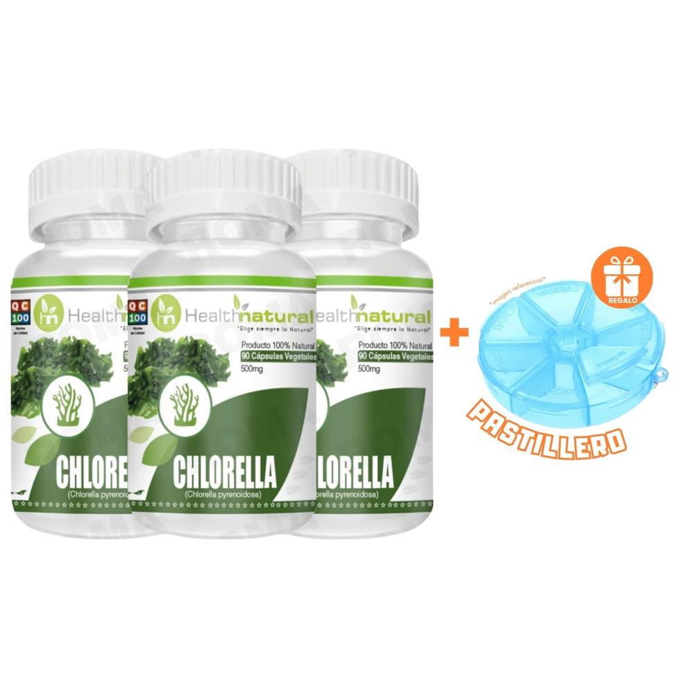 PACK 3 CHLORELLA HEALTHNATURAL 1500MG + REGALO PASTILLERO