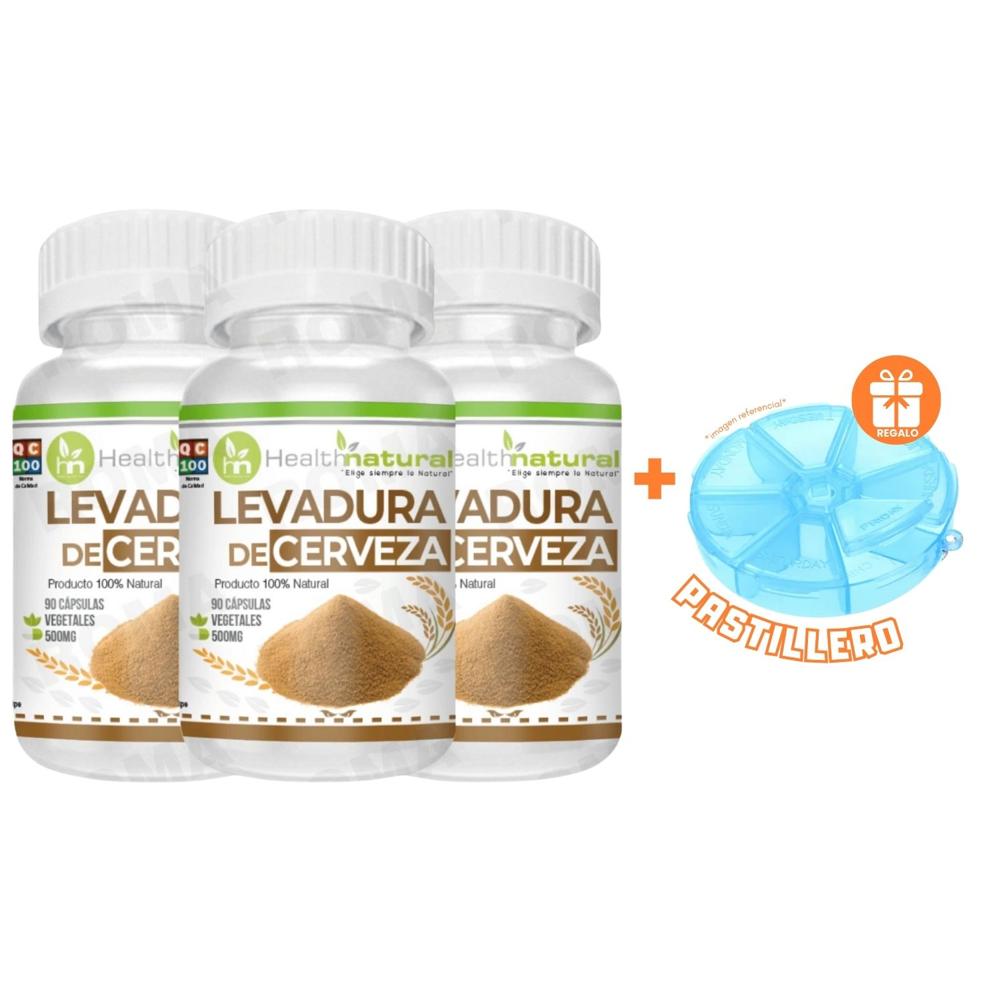 PACK 3 LEVADURA DE CERVEZA HEALTHNATURAL 1500MG + REGALO PASTILLERO