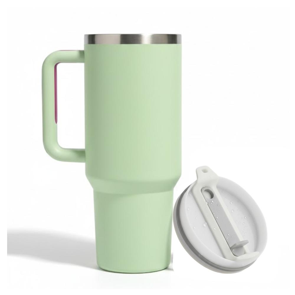 Vaso Térmico de Asa Portable Acero Inoxidable con Sorbete Pajilla Uso Diario y Personal 1 LT Verde