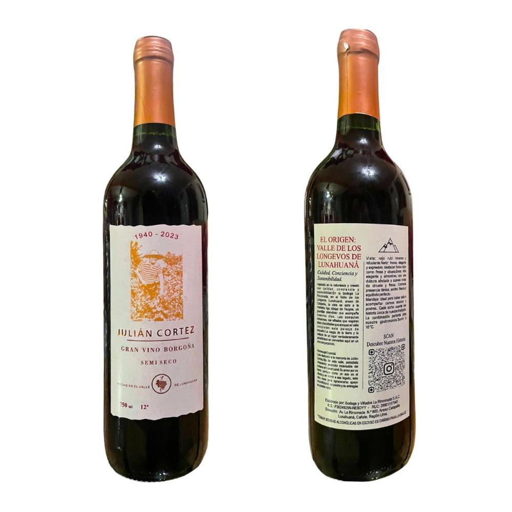 Vino Tinto Borgoña Julián Cortez Semi Seco 750 mL - Edición Premium Lunahuaná 2024