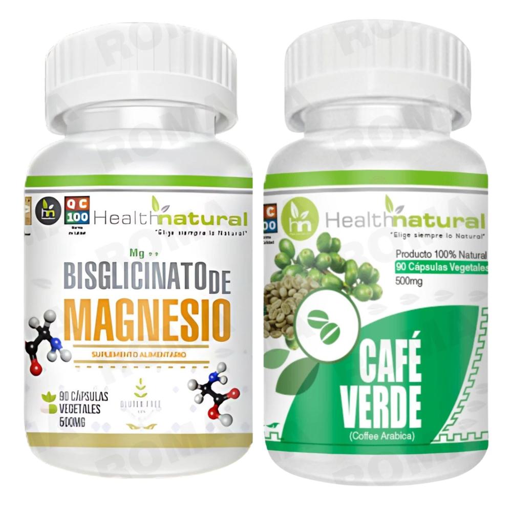 BISGLICINATO MAGNESIO HEALTHNATURAL + CAFÉ VERDE HEALTHNATURAL 500MG