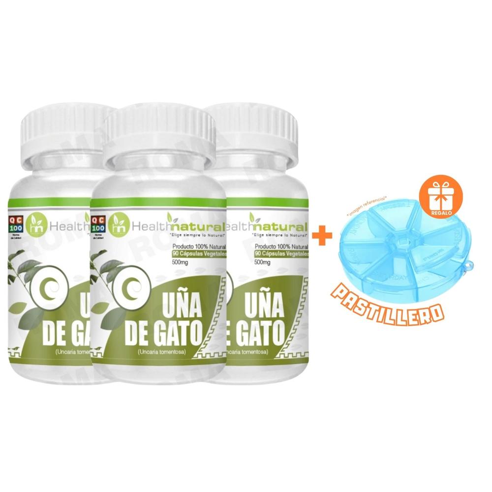 PACK 3 UÑA DE GATO HEALTHNATURAL 1500MG + REGALO PASTILLERO