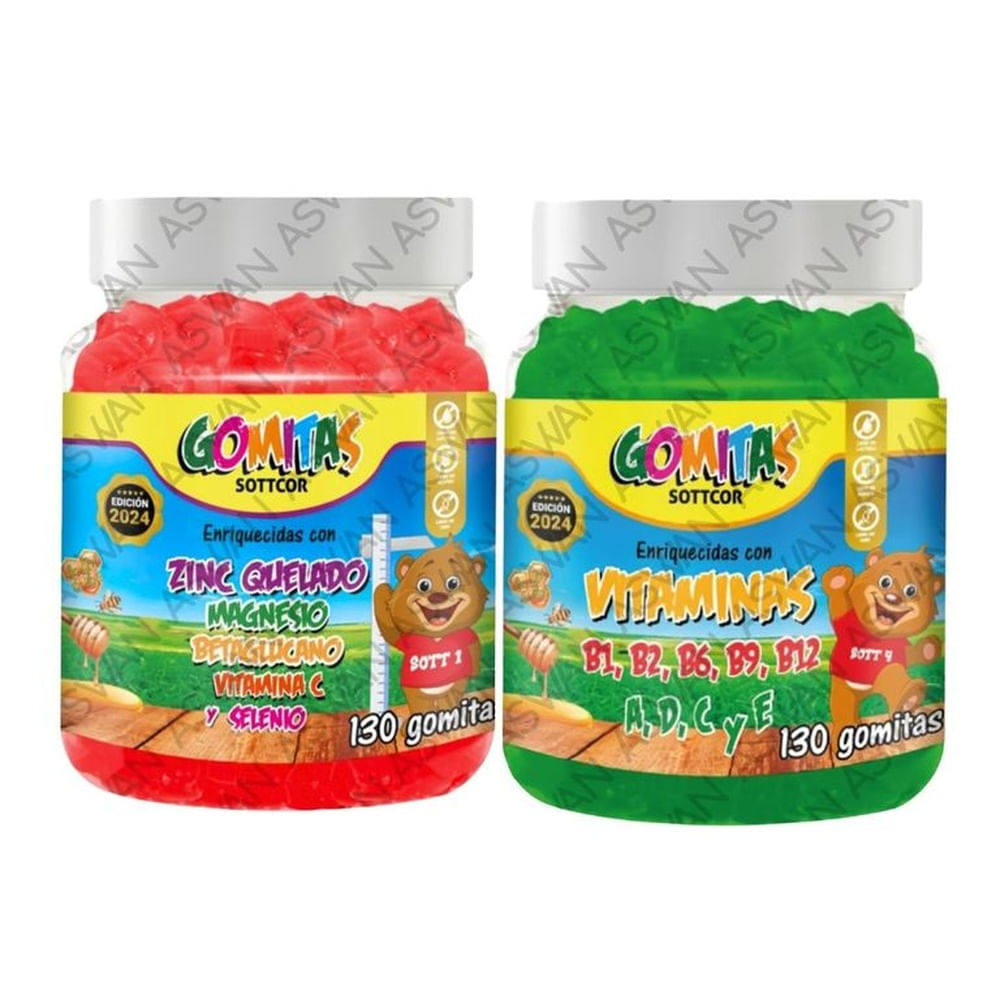 PACK NIÑOS DE ZINC QUELADO & MULTIVITAMINAS 130 GOMITAS - SOTTCOR