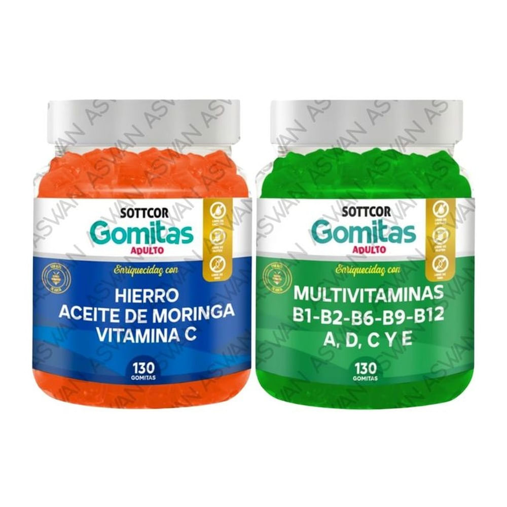 PACK 2 ADULTO 130 GOMITAS HIERRO & MULTIVITAMINAS - SOTTCOR