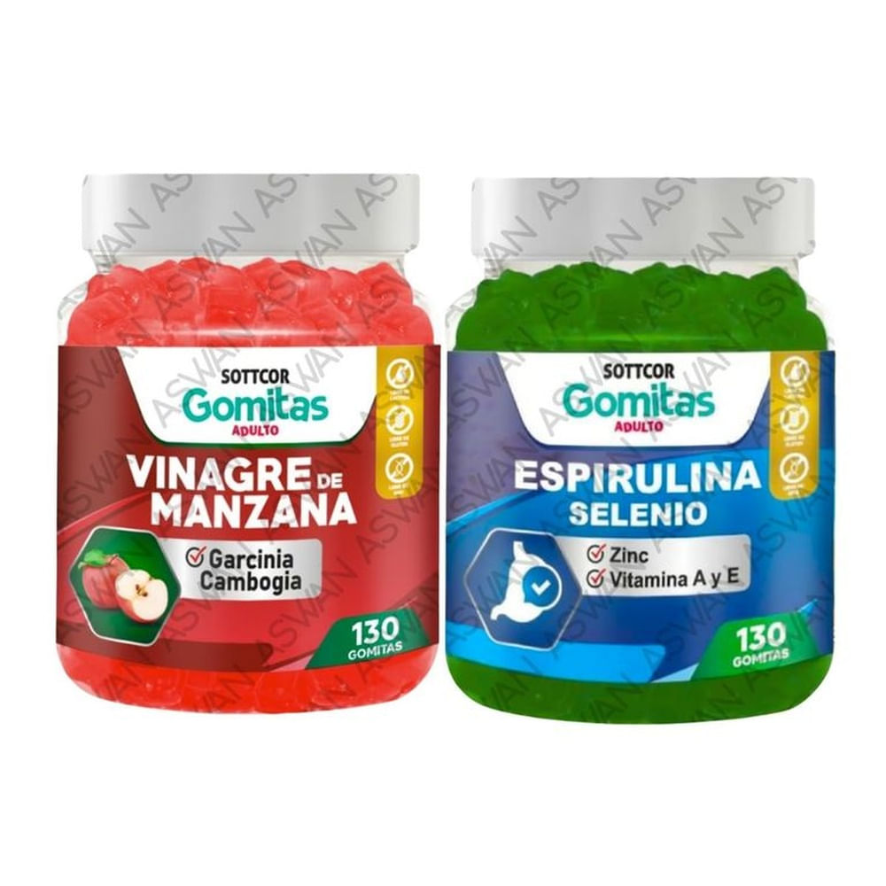 PACK ADULTO VINAGRE DE MANZANA & ESPIRULINA 130 GOMITAS - SOTTCOR