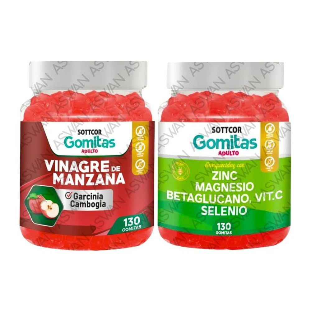 PACK ADULTO VINAGRE DE MANZANA & ZINC 130 GOMITAS - SOTTCOR