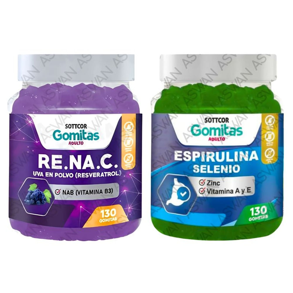 Pack Adulto Resveratrol & Espirulina 130 Gomitas - SOTTCOR