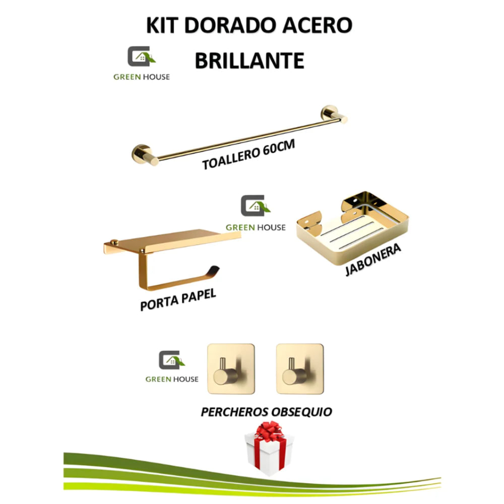 KIT DORADO BRILLANTE ACERO INOXIDABLE