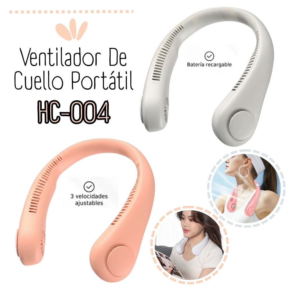 Ventilador De Cuello Portatil Recargable - ROSADO - BLANCO