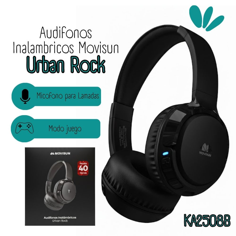Audífono movisun vincha urban rock 40h  Negro