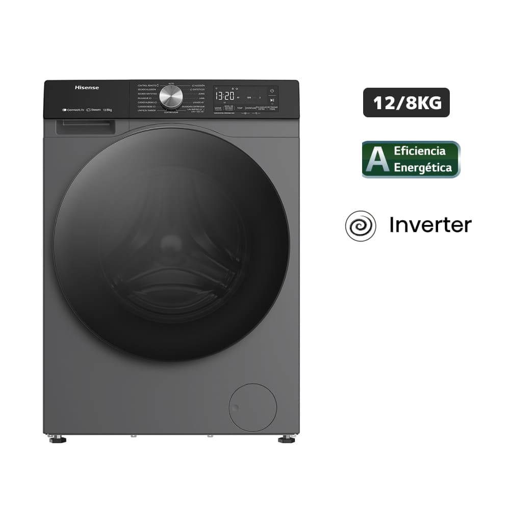 Lavaseca HISENSE 12Kg/8Kg Carga Frontal WD3S1243BT Tatanium Gray