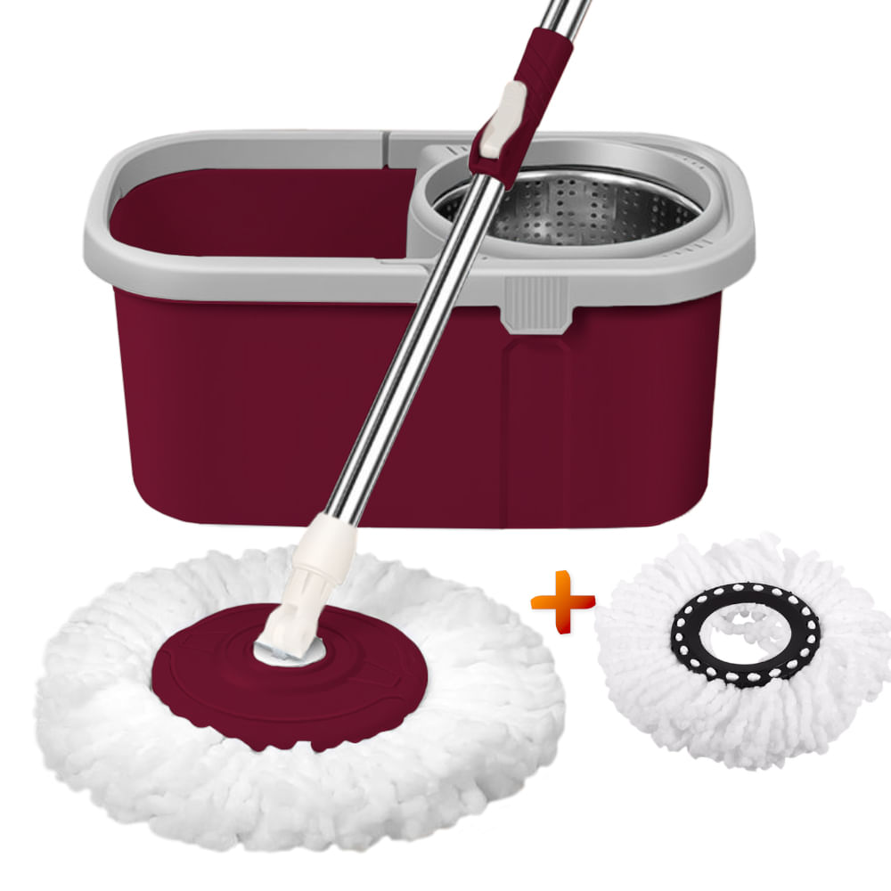 Balde Escurridor Trapeador Giratorio Automático Guinda