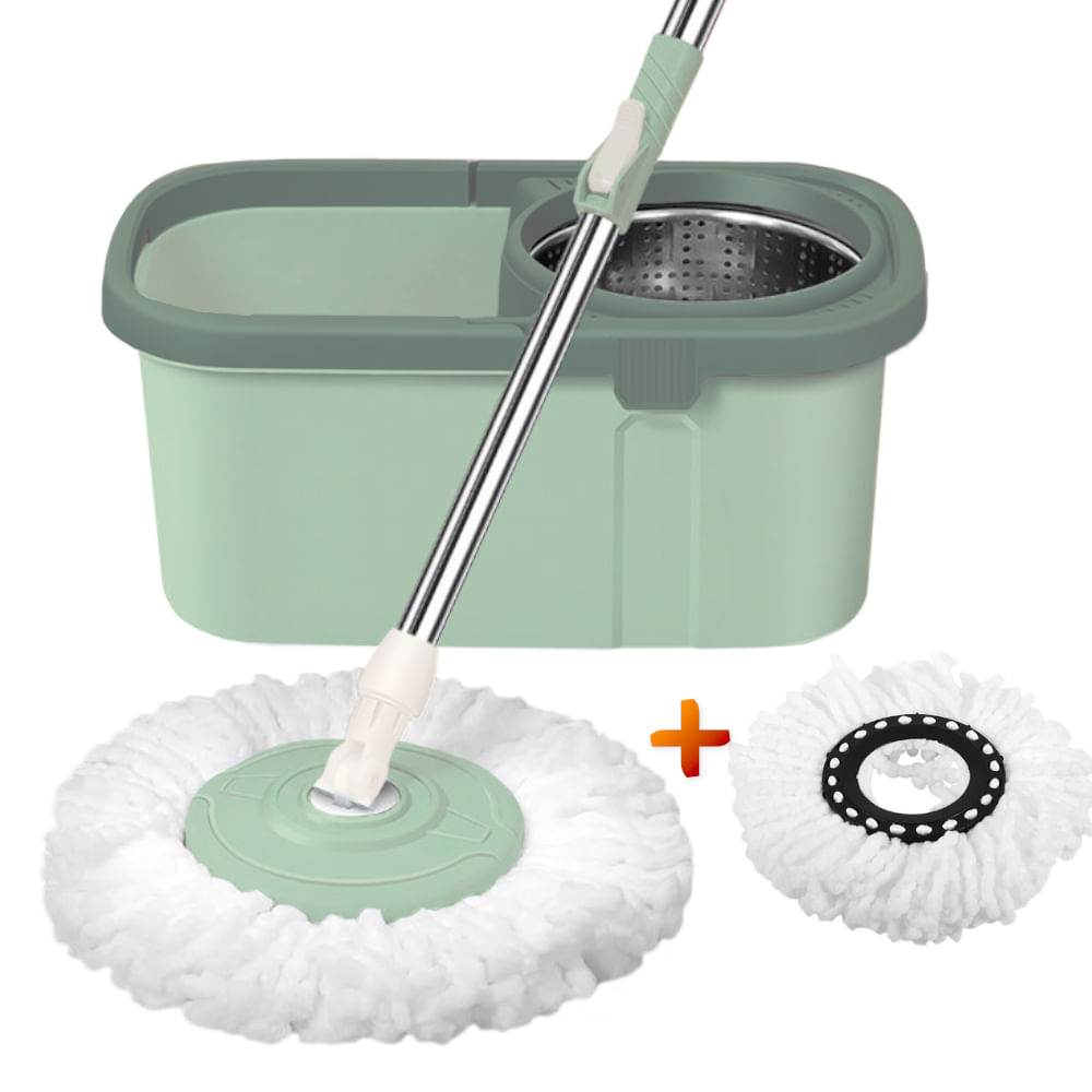 Balde Escurridor Trapeador Giratorio Automático Verde