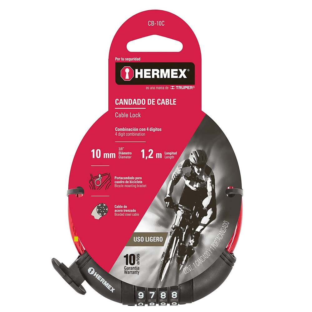 Candado de Cable Hermex 10 mm Diametro 1.2 m Longitud con Clave