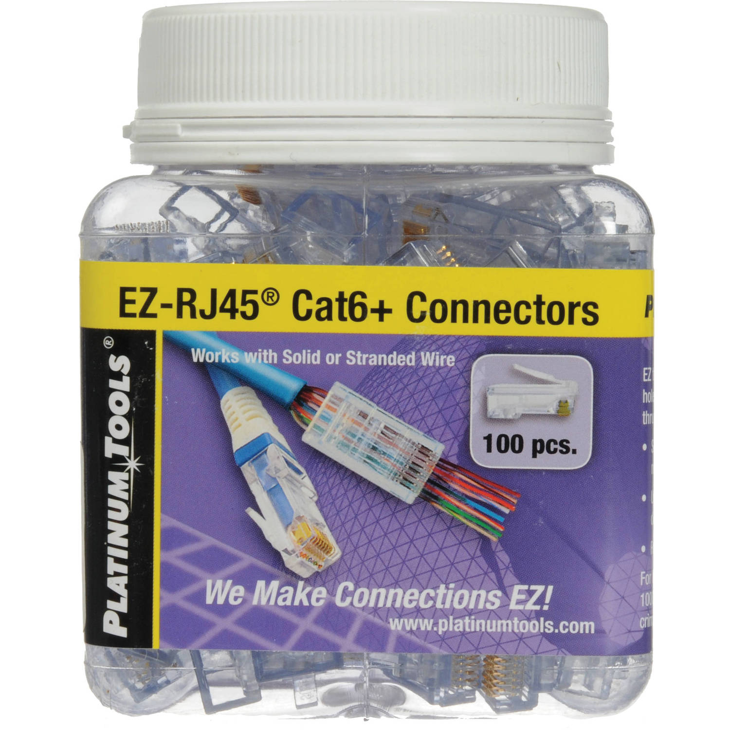 Conectores Platinum Tools Ez Rj45 Cat6 Empaque en Frasco 100 Piezas
