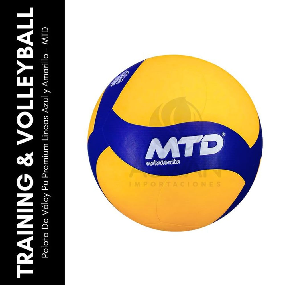 Pelota De Vóley Pu Premium Lineas Azul y Amarillo - MTD