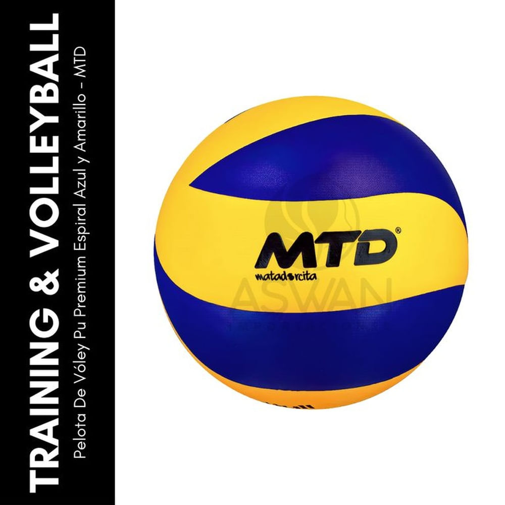 Pelota De Vóley Pu Premium Espiral Azul y Amarillo - MTD