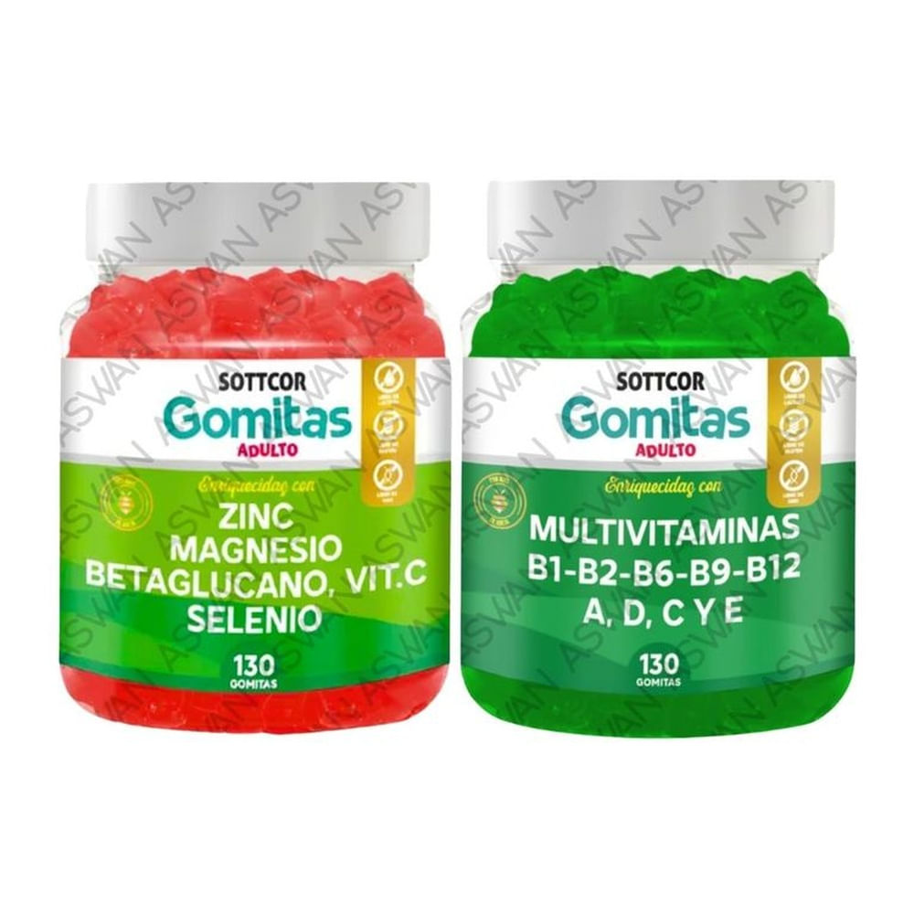 PACK 2 ADULTO ZINC & MULTIVITAMINAS 130 GOMITAS - SOTTCOR