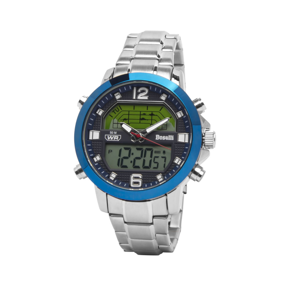 Reloj Boselli B516 Acuático Doble Hora Color Plata con Azul